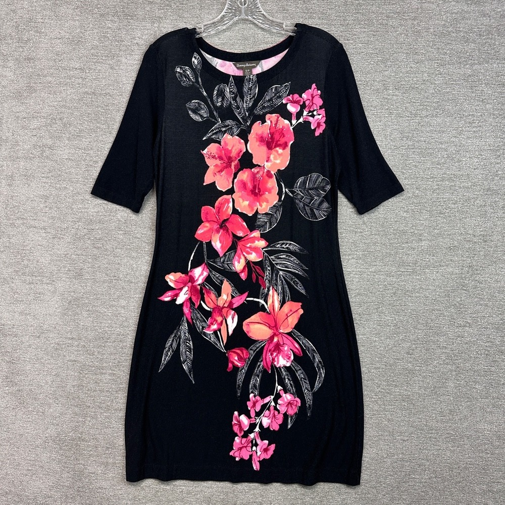 Tommy Bahama Black Shift Dress Stretch Floral Half Sleeves Stretchy Small S/P‎